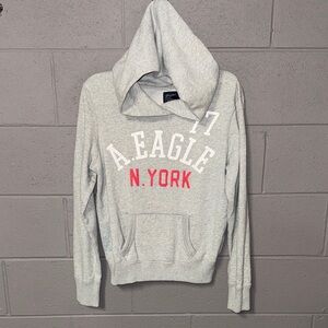 American Eagle Outfitters Gray Hoodie with Red and White Design